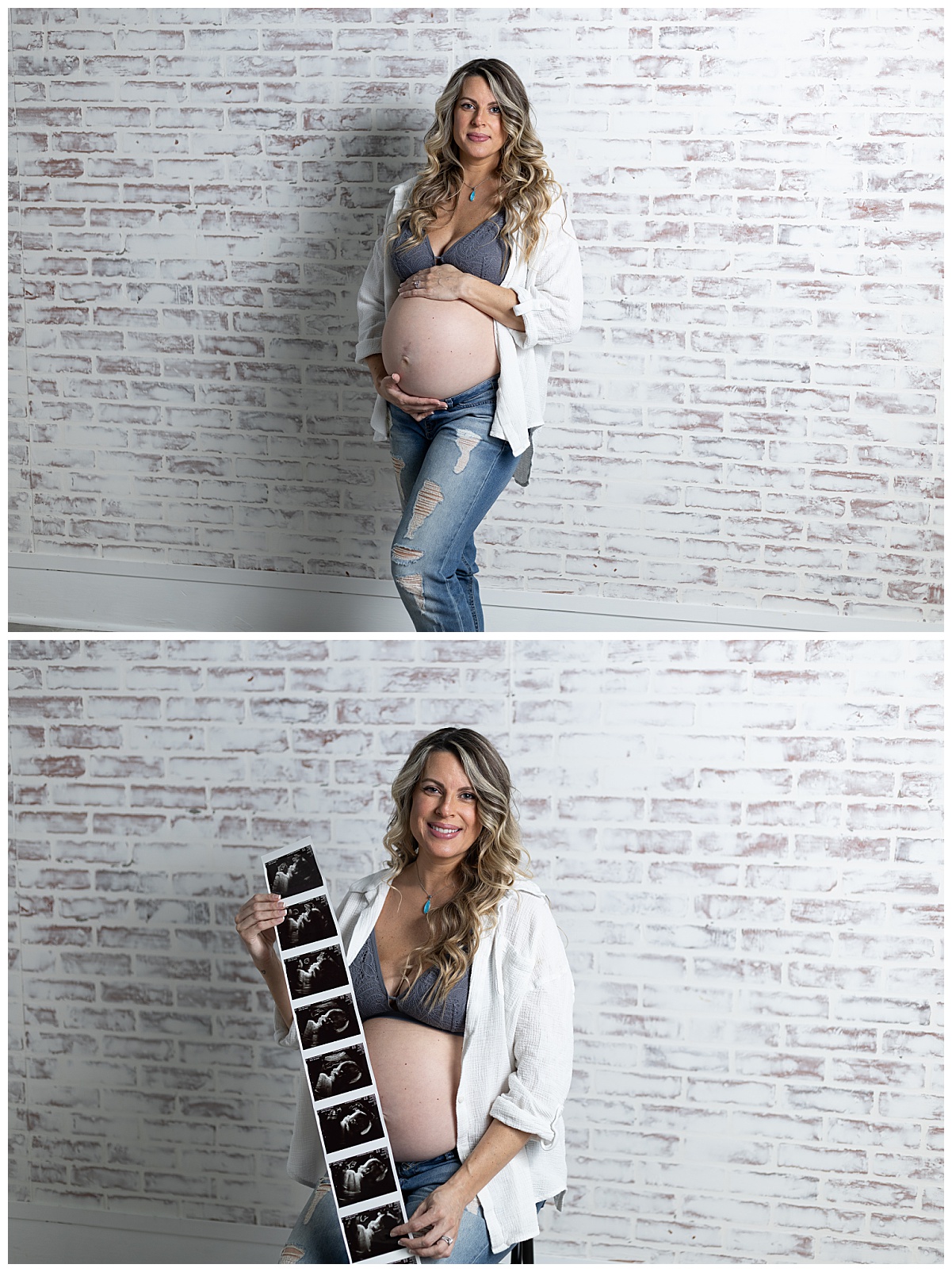 Beautiful mama to be posing for her last pregnancy maternity photoshoot. There is one photo where the mom is holding her ultrasound pictures of her soon to be baby boy.. these were taken by a maternity photographer in Pittsburgh, pa