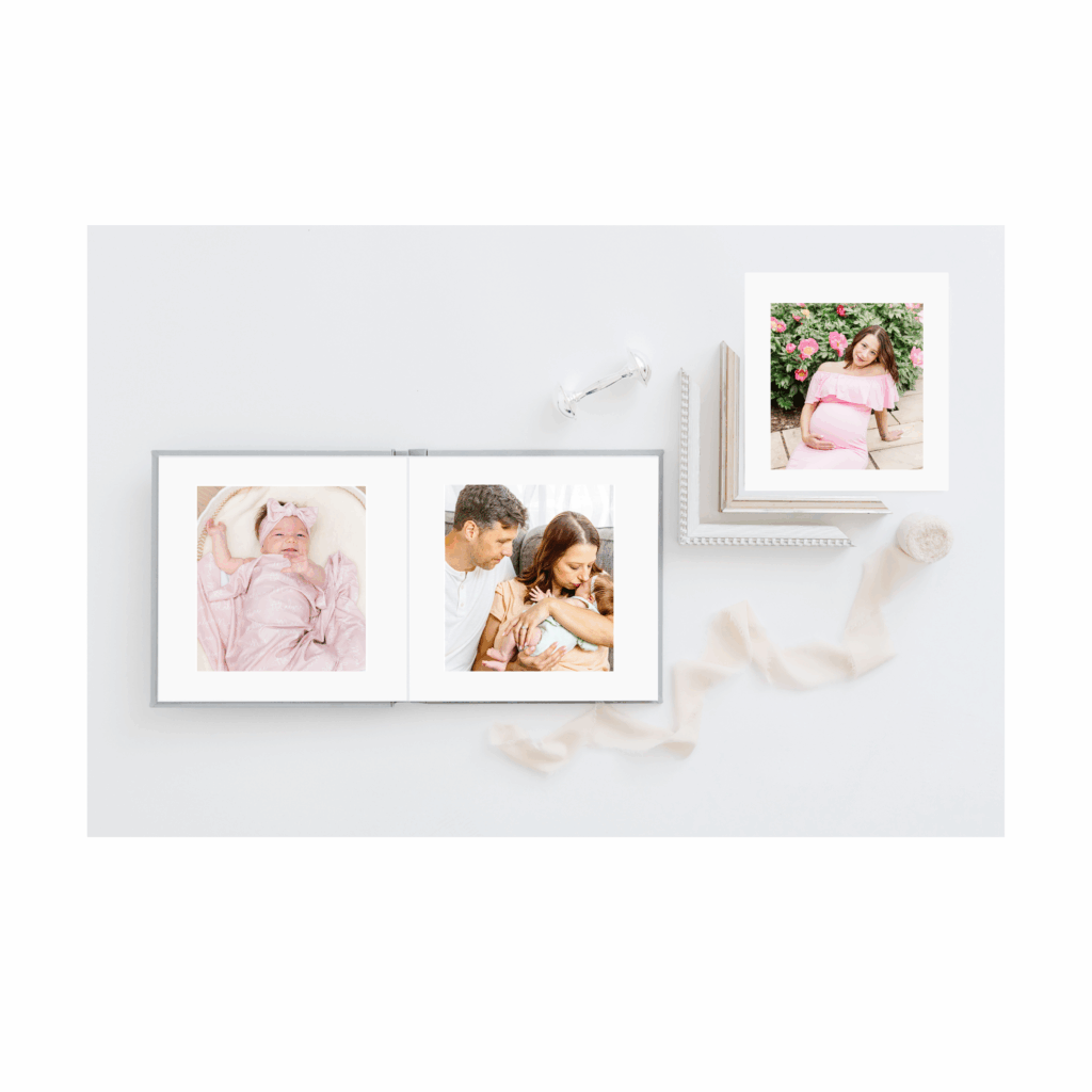 Pictures of professional printed pictures in Pittsburgh taken by a Hampton newborn photographer. pictures of a folio and framed art
