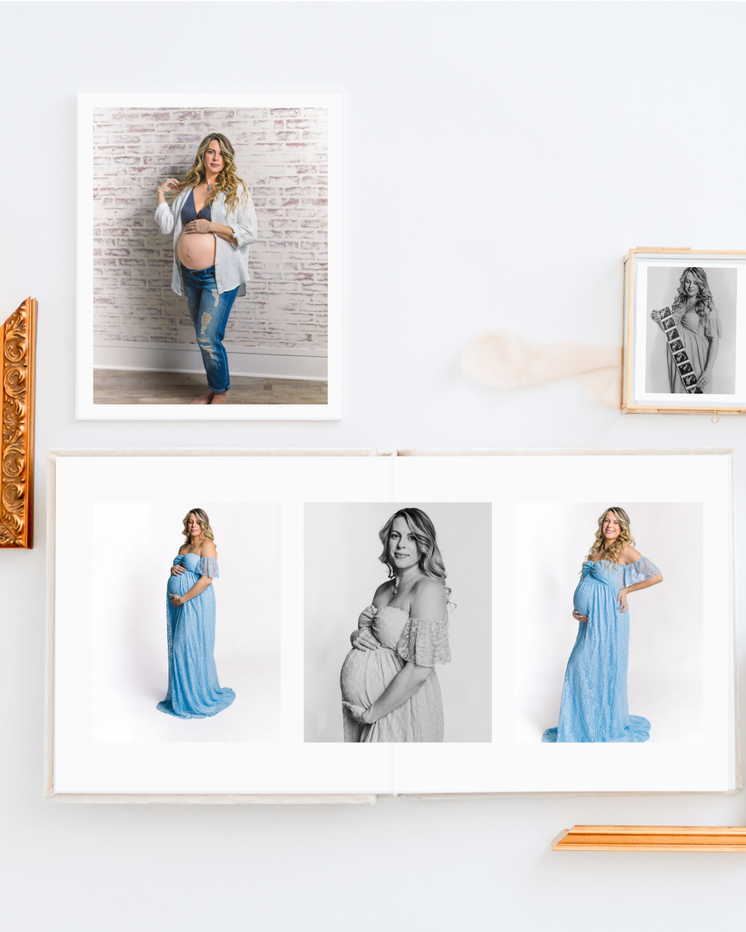 Pictures of professional printed pictures in Pittsburgh taken by a Hampton newborn photographer.  Show maternity pictures