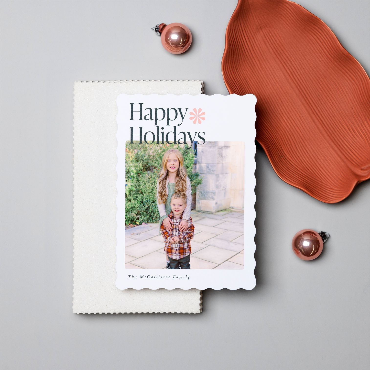 Finished printed holiday card featuring candid family photo by Shayna VanDamia Photography