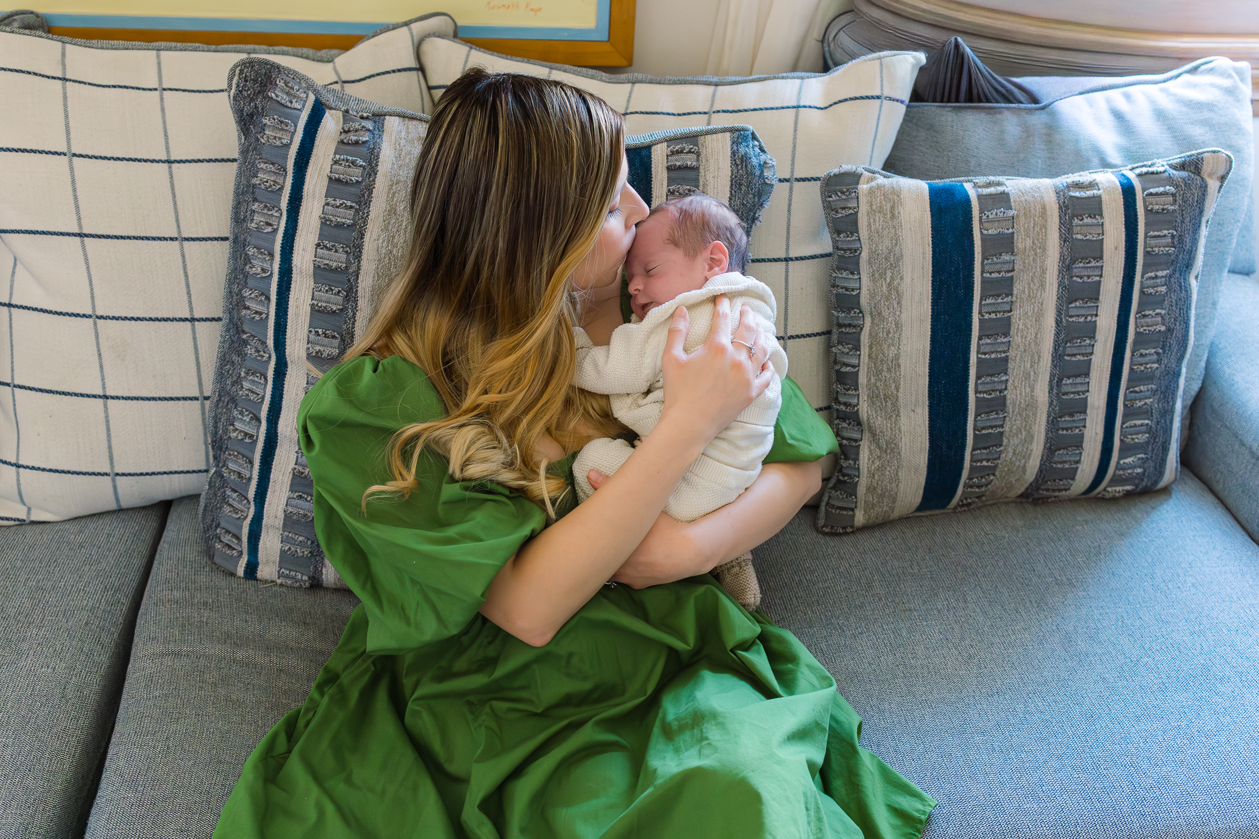 Mom loving on her baby boy during a Pittsburgh In-Home Newborn Session.
